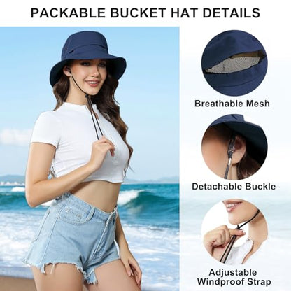 Packable Bucket Hat for Women Waterproof UV Protection Sun Hat - color: Dark Blue