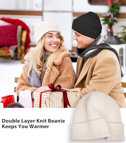 ROYBENS 100% Cotton Beanie Hat for Women Men Warm Winter Hats Knit Beanies - color: Beige