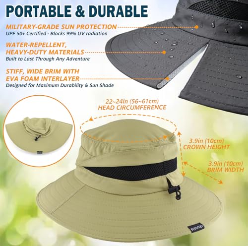 Men's UPF 50+ Waterproof Wide Brim Boonie Hat, Sun & Rain Protection - color: Khaki