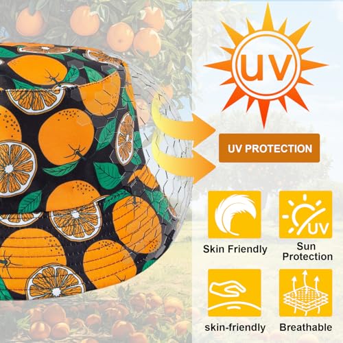 Orange Fruit Bucket Hats for Men and Women Foldable Double-Side Reversible Road Beach Trip Fishing Hat
