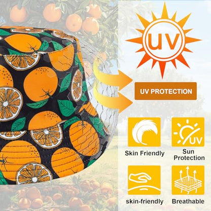 Orange Fruit Bucket Hats for Men and Women Foldable Double-Side Reversible Road Beach Trip Fishing Hat