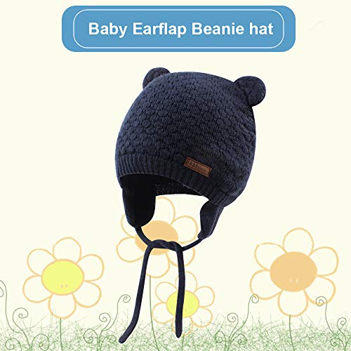BAVST Baby Beanie Hat for Winter with Earfalp Cute Bear Kids Toddler Girls Boys Warm Knit Cap 0-2Years - color: Bear Ear- Navy, size: 0-6 Months