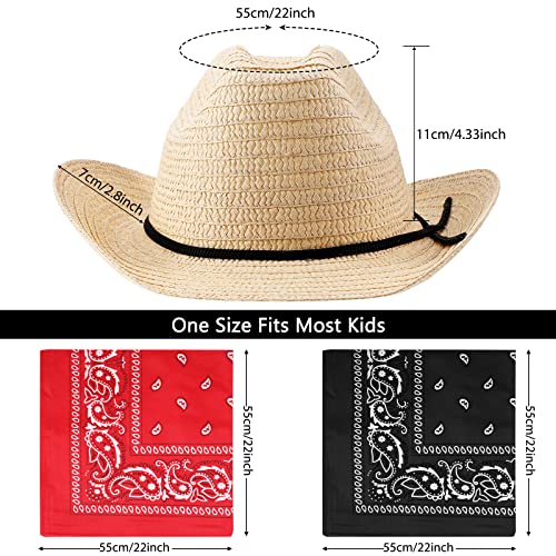 SATINIOR 12 Set Kids Cowboy Hats Bulk with Bandanas - color: Beige