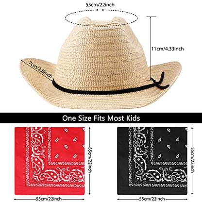 SATINIOR 12 Set Kids Cowboy Hats Bulk with Bandanas - color: Beige
