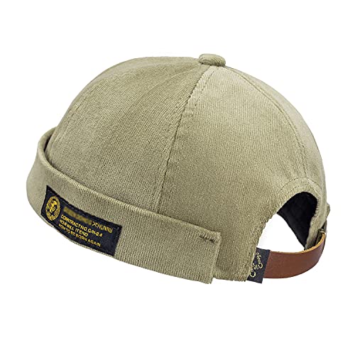 CLAPE Watch Cap Work Beanie Corduroy Docker Leon Brimless Hat Rolled Cuff Harbour Hat - color: Dark Green