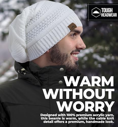 Tough Headwear Slouchy Oversized Beanie Hat - Warm Winter Hats for Women - Stretch Fit Mens Beanie - color: White