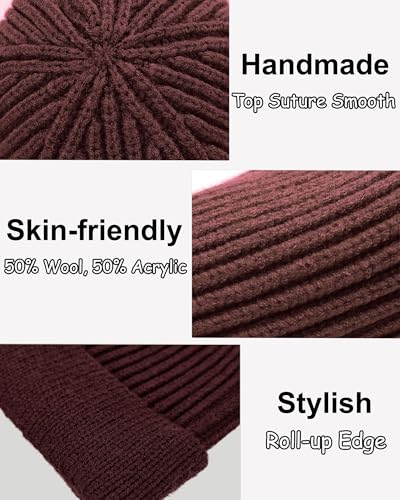 vidsel Thin Wool Fisherman Beanie for Men Short Knit Cuff Trawler Watch Hat - color: 1pcs-dark Coffee