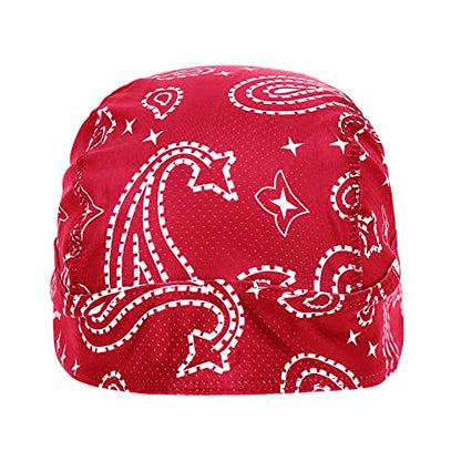 Greenery-GRE Head Tie Quick Drying Cycling Cap Headband Skull Beanie Bandana Do Rags Moisture Wicking Pirate Hat Helmet Liner - color: Red, Print Style