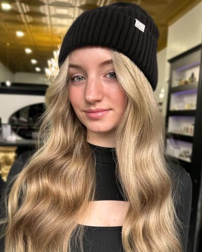 Hat Hut Wool Beanie Satin Lined Winter Hats Slouchy Beanie with Silk Lining Warm Wool Knit Ski Hat Cuffed Cap Women Men - color: Black