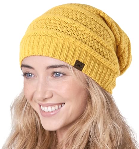 Tough Headwear Slouchy Oversized Beanie Hat - Warm Winter Hats for Women - Stretch Fit Mens Beanie - color: Mustard