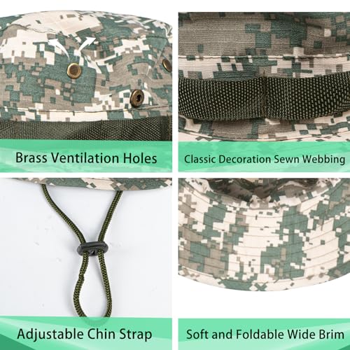 Rosoz Sun Hats for Men Women Bucket Hat UPF Protection Wide Brim Boonie Hat - color: 1pack-green Digital