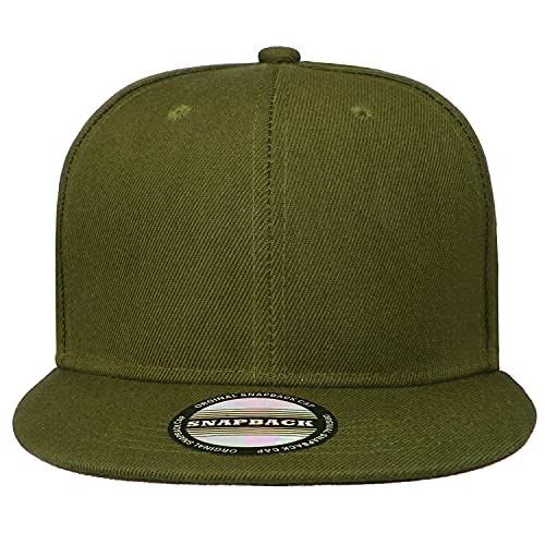 Falari Wholesale 12 Pack Snapback Hat Cap Hip Hop Style Flat Bill Blank Solid Color Adjustable Size - color: 12-pack Army Green