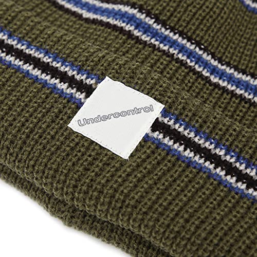 UNDERCONTROL Logo Label Patch Unisex Fall Winter Short Thick Cuffed Rollup Warm Beanie Korea Trawler Fisherman Knit Skull Hat - color: Horizon Khaki