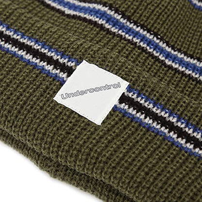 UNDERCONTROL Logo Label Patch Unisex Fall Winter Short Thick Cuffed Rollup Warm Beanie Korea Trawler Fisherman Knit Skull Hat - color: Horizon Khaki