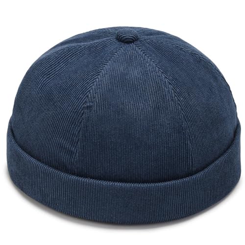 Corduroy Brimless Hat for Men Women Sailor Docker Cap Cuff Harbour Beanie Hat - color: Navy Blue