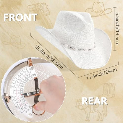 Straw Cowboy Hat for Men and Women Cowgirl Cowboys Cowgirls Woven Crease for Western Gift Gifts - color: Brown Write Four