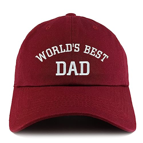 Trendy Apparel Shop World's Best Dad Embroidered Low Profile Soft Cotton Dad Hat Cap - color: Wine