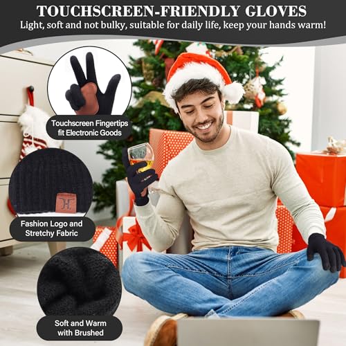 FZ FANTASTIC ZONE Mens Winter Beanie Hat and Scarf Touchscreen Gloves Sets - color: Black