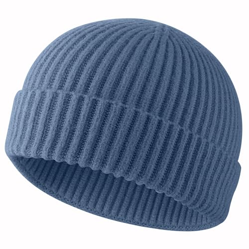 ROYBENS Swag Wool Knit Cuff Short Fisherman Beanie for Men Women Winter Hat - color: 1pcs-indigo