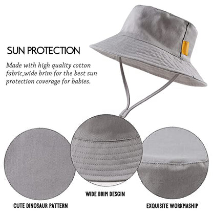 JANGANNSA Cotton Baby Sun Hat Infant Toddler Boys Girls Bucket Hats Summer Sun Protection Kids Beach Caps - color: Gray, size: 0-3 Months