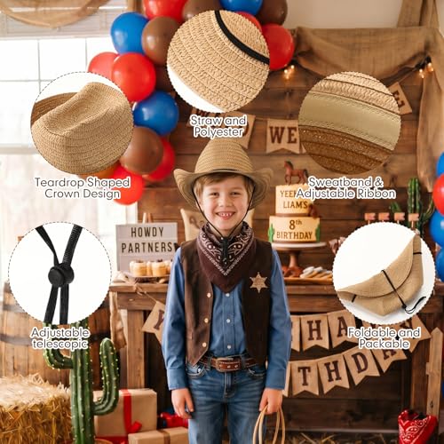 SATINIOR 12 Set Kids Cowboy Hats Bulk with Bandanas - color: Multicolors