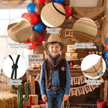 SATINIOR 12 Set Kids Cowboy Hats Bulk with Bandanas - color: Multicolors