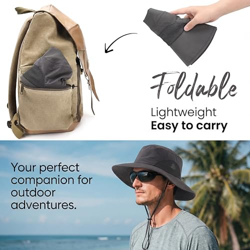 Home Prefer UPF50+ Mens Sun Hat Wide Brim Fishing Hat for Men UV Protection Womens Beach Bucket Hat for Golf Hiking Gardening - color: Dark Grey