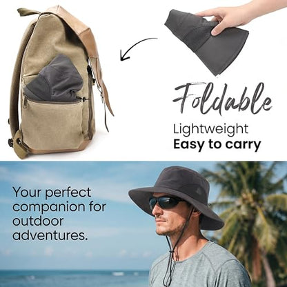 Home Prefer UPF50+ Mens Sun Hat Wide Brim Fishing Hat for Men UV Protection Womens Beach Bucket Hat for Golf Hiking Gardening - color: Dark Grey