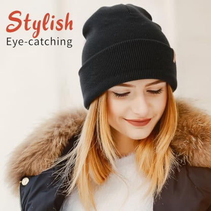 Beanie for Men Women, Winter Double Layer Warm Hat Skull Cap - color: Black