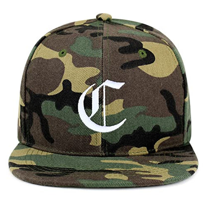 JPAK Old English Letter C Hip-Hop Snapback Hat Embroidered Baseball Cap English Alphabet - color: 14. Woodland Camo