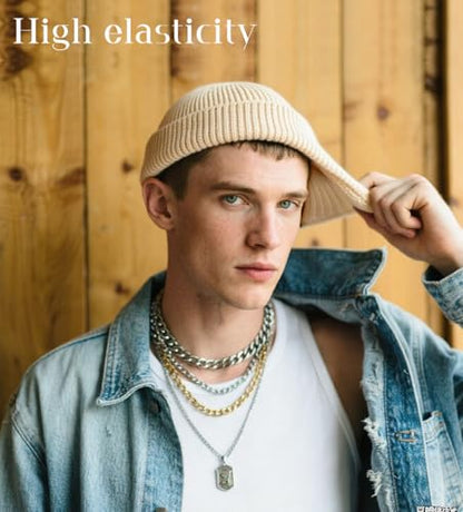 Wool Fisherman Beanies for Men Knit Fall Winter Beanie Hat Skull Cap - color: Beige