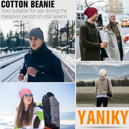 YANIKY Slouchy Beanie for Women, Mens Soft Cotton Beanie Hat, Double Layer Windproof Skull Cap for All Seasons - color: Red
