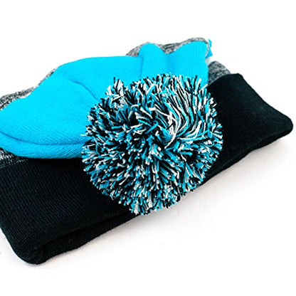 Winter Knit Beanie Hat with Pom Pom – Warm Cuffed Slouch Ski Cap for Men & Women - color: 1.black and Turquoise With Pom