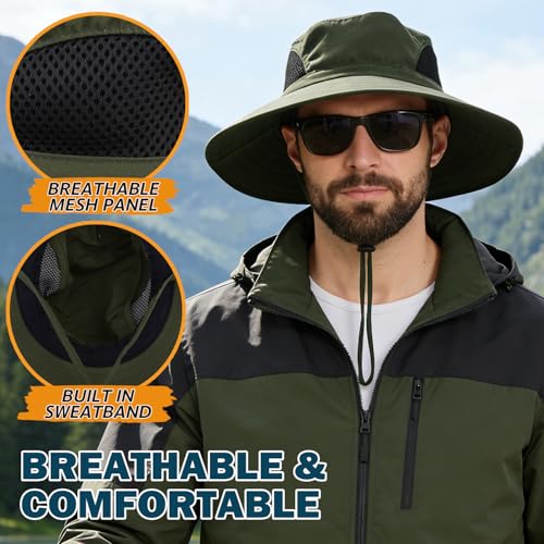 Wide Brim Sun Bucket Hat, Waterproof Boonie Hat for Men & Women - color: 01 Army Green