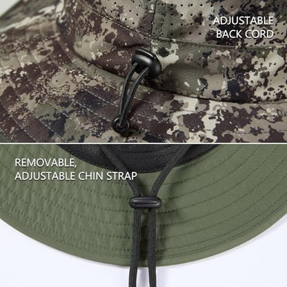 BASSDASH UPF 50+ Water-Resistant Fishing Bucket Hat with Laser Perforated Mesh Adjustable for Men Women Outdoor Hiking - color: Grunge Camo