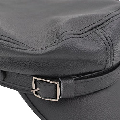 Unisex Genuine Leather Greek Fisherman Sailor Fiddler Driver Hat Flat Cap - color: Black, size: Medium