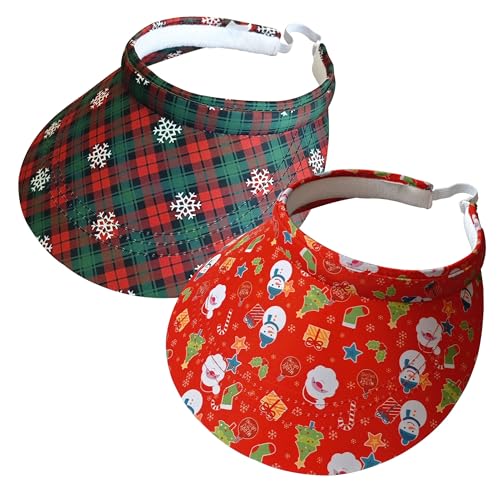 2 Pack Sun Visors Women Wide Brim Clip on Summer Hats Adjustable UV Protection - color: Christmas-red，green