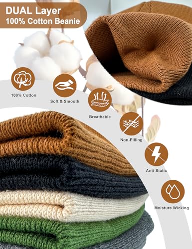 vidsel 100% Cotton Beanie Hat for Men Women, Soft Cuffless Knit Skull Cap - color: 1pc-green