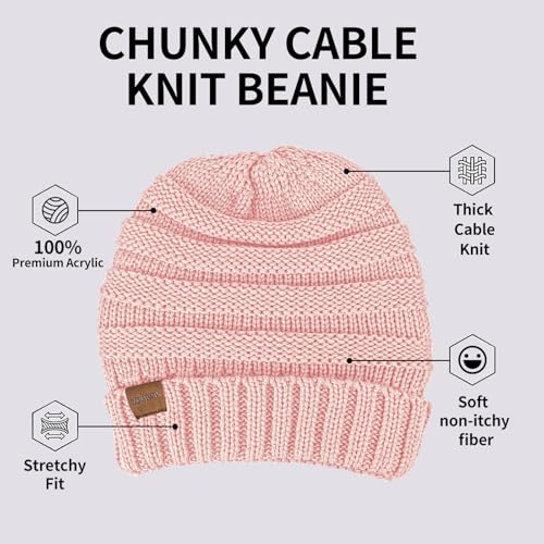 ZOORON Womens Winter Hat Slouchy Beanies for Women Cable Knit Beanie Hats - color: 1pack- Pink