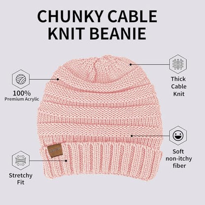 ZOORON Womens Winter Hat Slouchy Beanies for Women Cable Knit Beanie Hats - color: 1pack- Pink