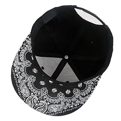 Trucker Hat Fashion Mens Women Snapback Hats - Flat Bill Brim Hat Adjustable Baseball Cap - color: Paisley White