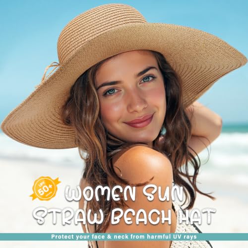 Sun Hats for Women, UPF 50+ Sun Protection, Beach Hat with Wide Brim - color: Khaki - Shell