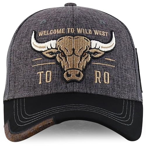 Trendy Apparel Shop Bull Embroidered Western Snapback Trucker Cap - color: Charcoal Black 2