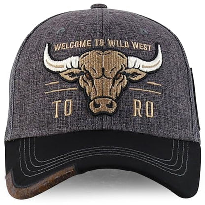 Trendy Apparel Shop Bull Embroidered Western Snapback Trucker Cap - color: Charcoal Black 2