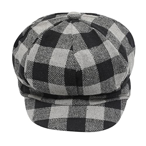 ZLYC Women Classic Newsboy Cap Visor 8 Panel Gatsby Cabbie Paperboy Hat - color: (Plaid) Black