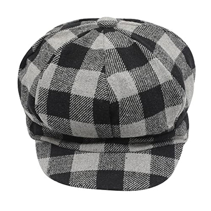 ZLYC Women Classic Newsboy Cap Visor 8 Panel Gatsby Cabbie Paperboy Hat - color: (Plaid) Black