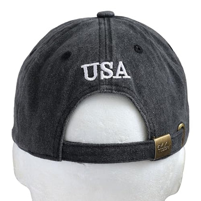 Falari USA Flag Embroidered Baseball Cap, Low Profile Adjustable Dad Hat, 100% Cotton, Pre-Washed - color: Black