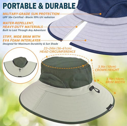 Wide Brim Sun Bucket Hat, Waterproof Boonie Hat for Men & Women - color: 02 Beige+army Green