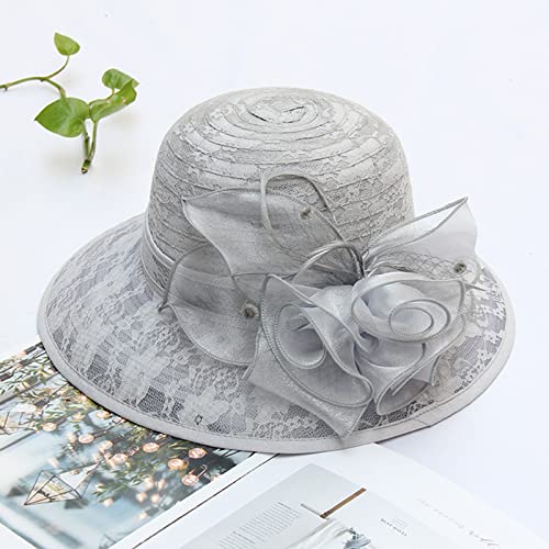 Women's Organza Derby Fascinator Hat Cloche Bowler Hat Cocktail Tea Party Wedding Sun Hat - color: A8-grey