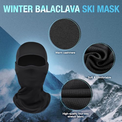 Winter Balaclava Face Mask PU Leather Gloves Set,Breathable Full Face Mask Touchscreen Waterproof Gloves for Men Women - size: Medium